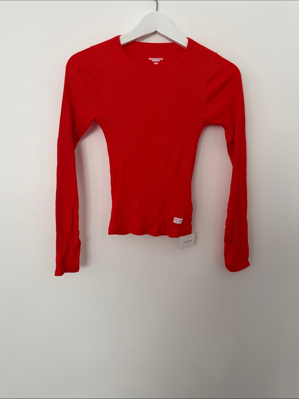 Alexander Wang Red Ribbed Long Sleeve Tee NWT S